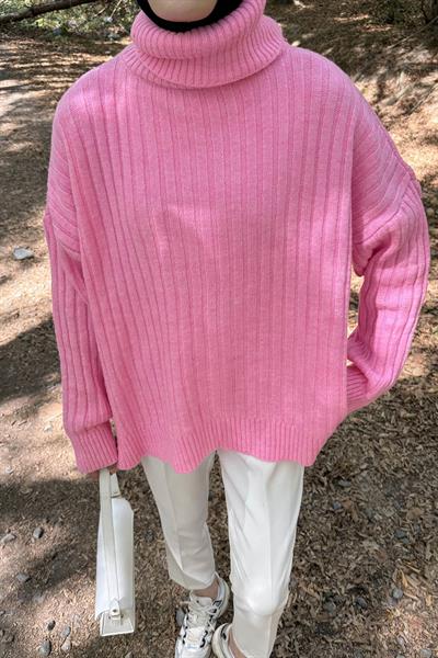 Balıkçı Yaka Kazak Pembe