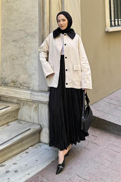 Yaka Detaylı Parka Taş