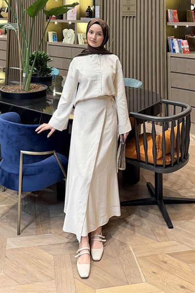 Gömlek-Etek Tesettür Takım Bej