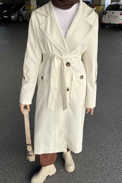 Pelican Ön Düğmeli Trençkot Krem
