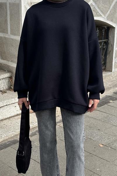 Jasmin Bisiklet Yaka Oversize Sweat Koyu lacivert