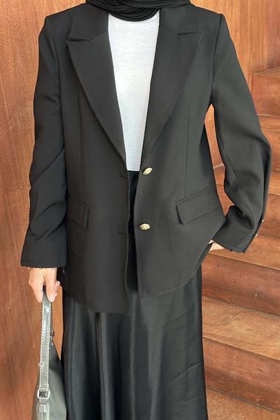 Gold Düğmeli Blazer Ceket Siyah