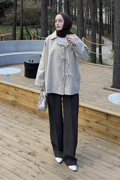 Fiyonk Detaylı Trençkot Haki