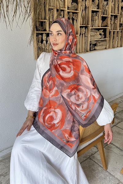 Çiçek Desen Pamuk Şal Antrasit