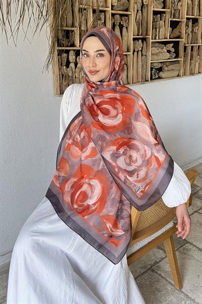 Çiçek Desen Pamuk Şal Antrasit