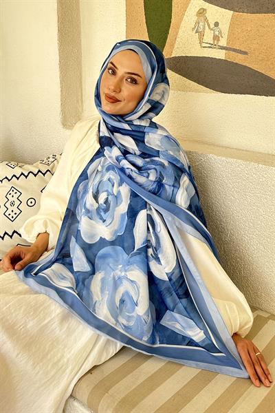 Çiçek Desen Pamuk Şal Bebe Mavisi