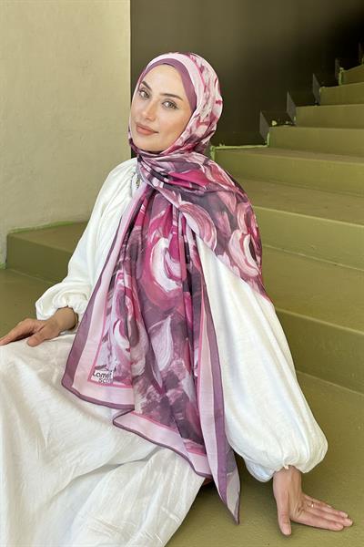 Çiçek Desen Pamuk Şal Gül