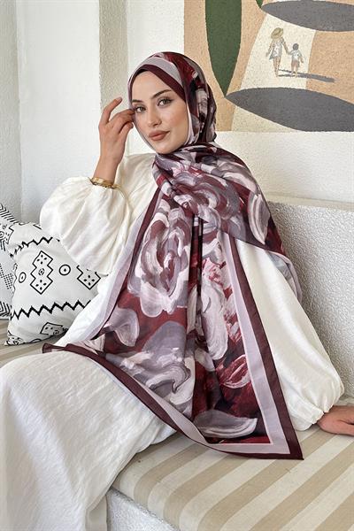 Çiçek Desen Pamuk Şal Koyu Bordo