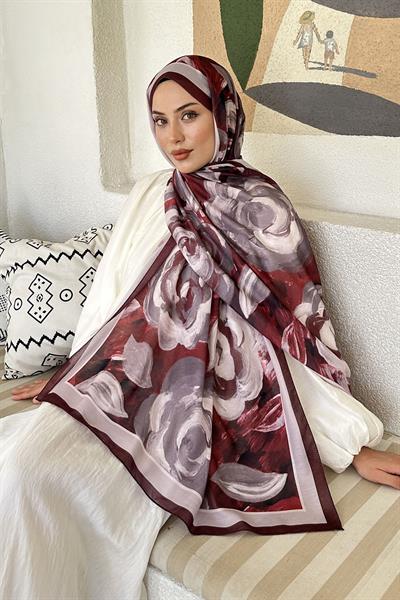 Çiçek Desen Pamuk Şal Koyu Bordo