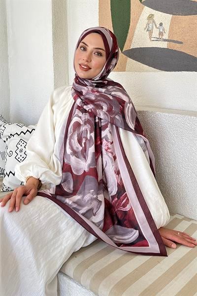 Çiçek Desen Pamuk Şal Koyu Bordo