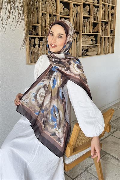Çiçek Desen Pamuk Şal Soft Kahve
