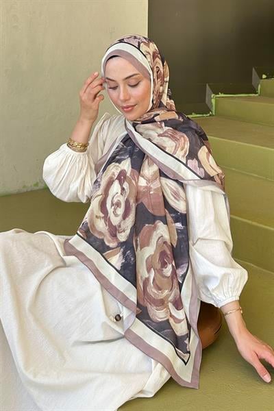 Çiçek Desen Pamuk Şal Toprak