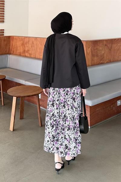 Çiçek Detaylı Nakış İşlemeli İkili Takım Mor