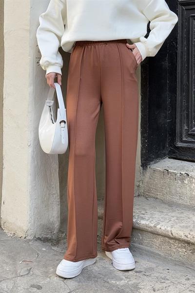 Çıma Detaylı Pantolon Çikolata Kahve