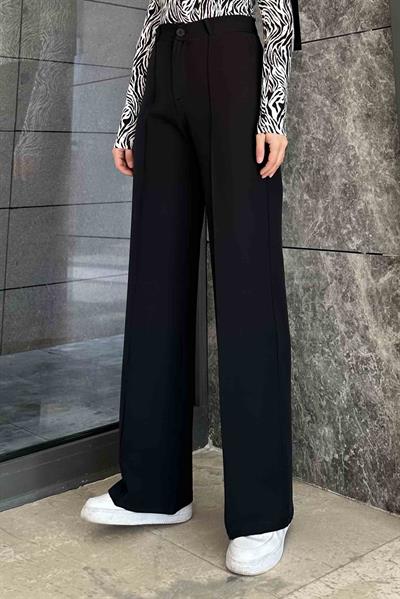 Çımalı Bol Paça Pantolon Siyah