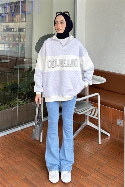 Colorado Baskılı Üç İplik Sweatshirt Gri