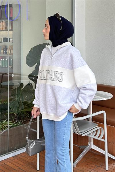 Colorado Baskılı Üç İplik Sweatshirt Gri