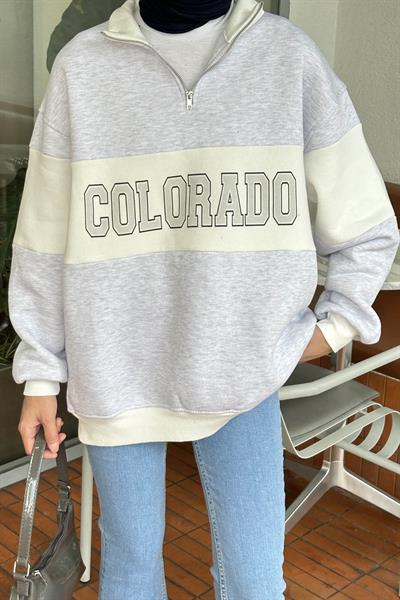 Colorado Baskılı Üç İplik Sweatshirt Gri