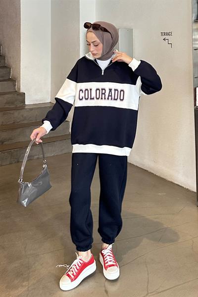 Colorado Baskılı Üç İplik Sweatshirt Lacivert