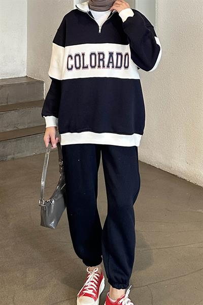 Colorado Baskılı Üç İplik Sweatshirt Lacivert