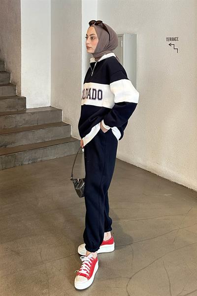 Colorado Baskılı Üç İplik Sweatshirt Lacivert