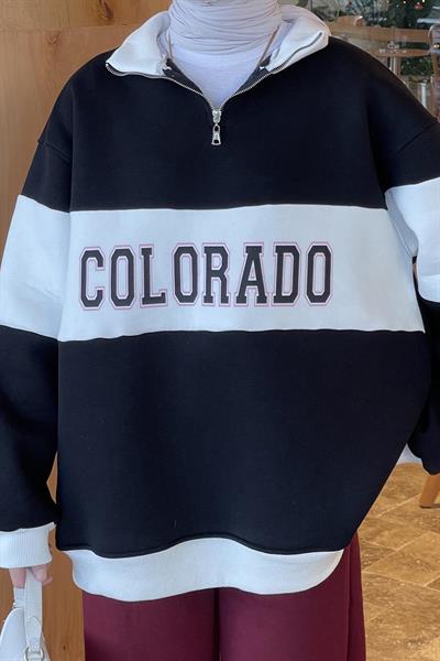 Colorado Baskılı Üç İplik Sweatshirt Siyah