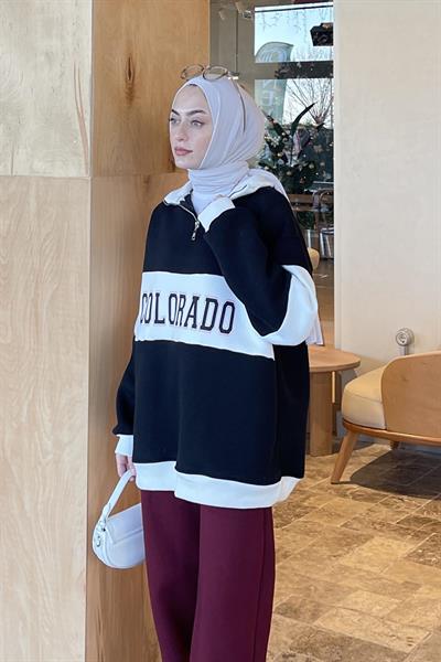 Colorado Baskılı Üç İplik Sweatshirt Siyah