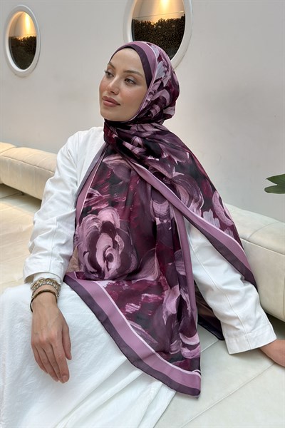 Çiçek Desen Pamuk Şal Mürdüm