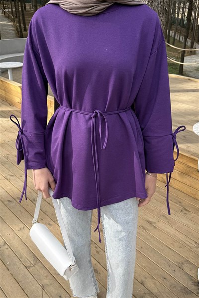 Yırtmaç Detaylı Sweat Mor
