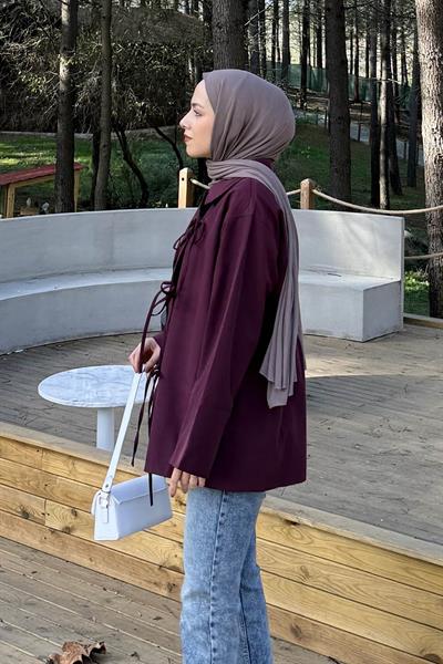 Fiyonk Detaylı Trençkot Mürdüm