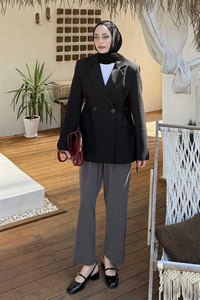 Yandan Bağlamalı Ceket Siyah