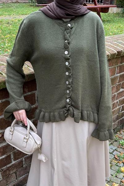 Fırfır Detaylı Hırka Haki