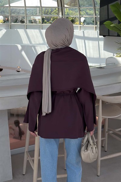 Pelerin Detaylı Oversize Tunik Mürdüm