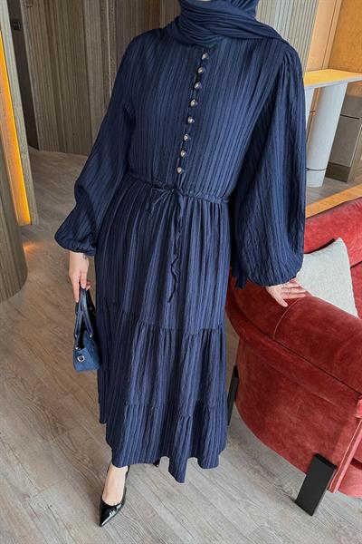 Biritli Tesettür Elbise Lacivert