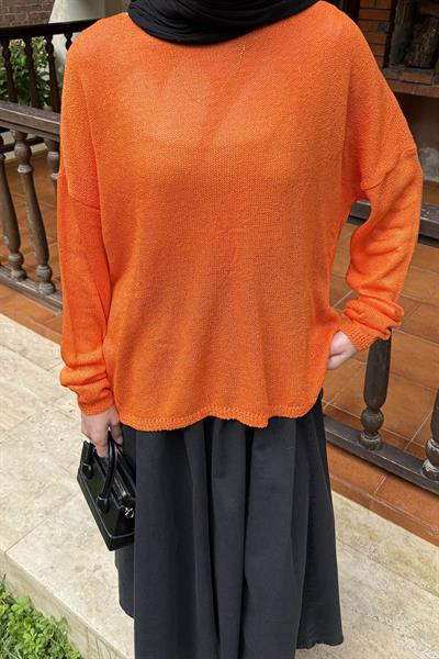Kayık Yaka Triko Kazak Oranj