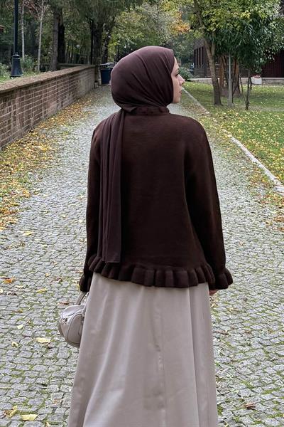 Fırfır Detaylı Hırka Acı Kahverengi