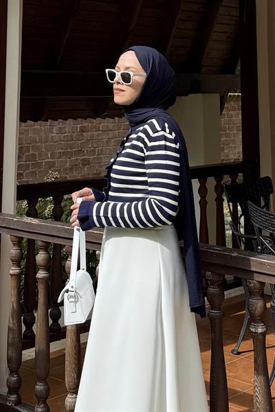 Fırfırlı Çizgili Hırka Lacivert