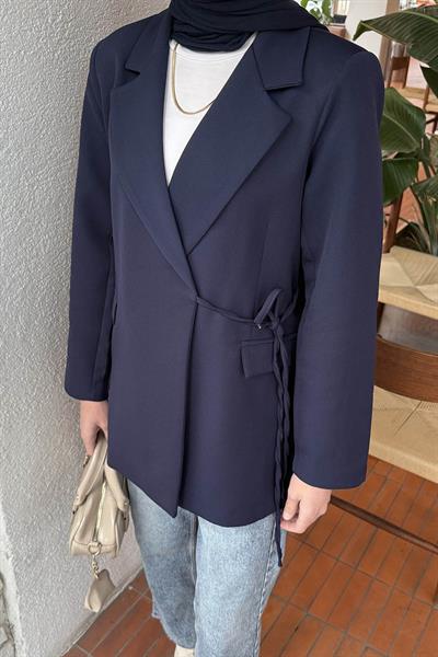 Yan Bağlama Detaylı Ceket Lacivert