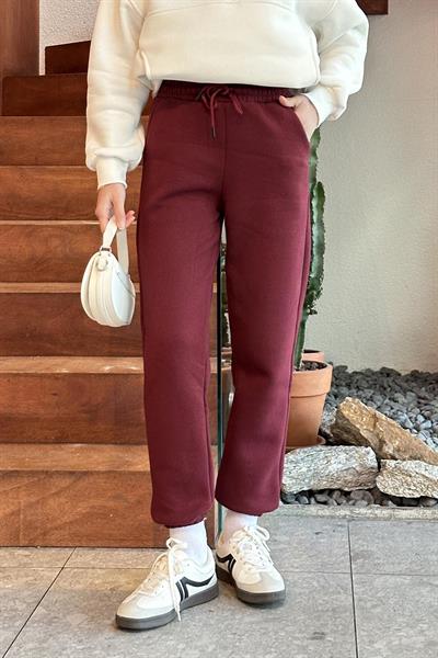 Üç İplik Şardonlu  Eşofman Altı Bordo