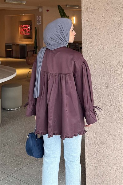 Fırfır Detaylı Gömlek Mürdüm