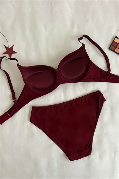 Penye Destekli Sütyen Takım Bordo