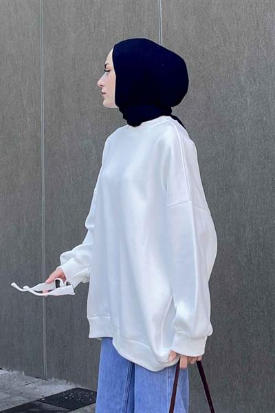 Jasmin Bisiklet Yaka Oversize Sweat Beyaz