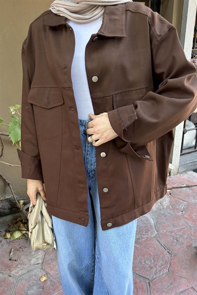 Gabardin Kapak Cepli Ceket Acı Kahverengi