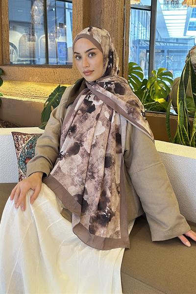Batik Çiçek Desen Bambu Şal Toprak