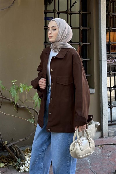 Gabardin Kapak Cepli Ceket Acı Kahverengi