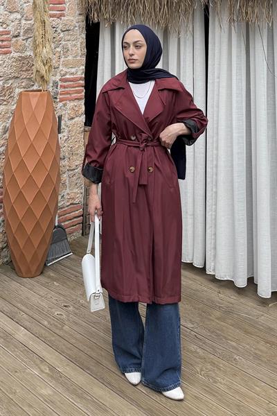 Kolu Katlamalı Trenç Bordo