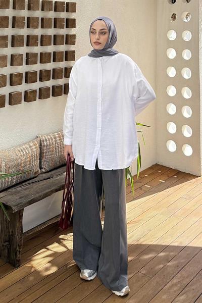 Müslin Tesettür Gömlek Beyaz
