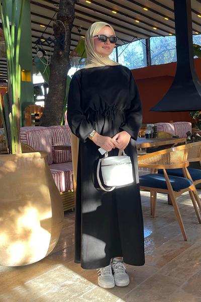 Bel Tünel Detaylı Elbise Siyah