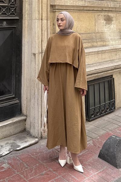 Etekli Tesettür Takım Camel