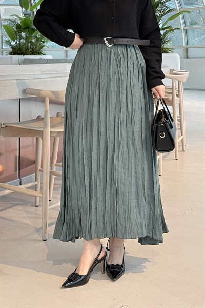 Kraşlı Tesettür Etek Koyu Yeşil